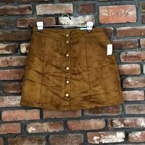 Faux Suede Button Front Skirt